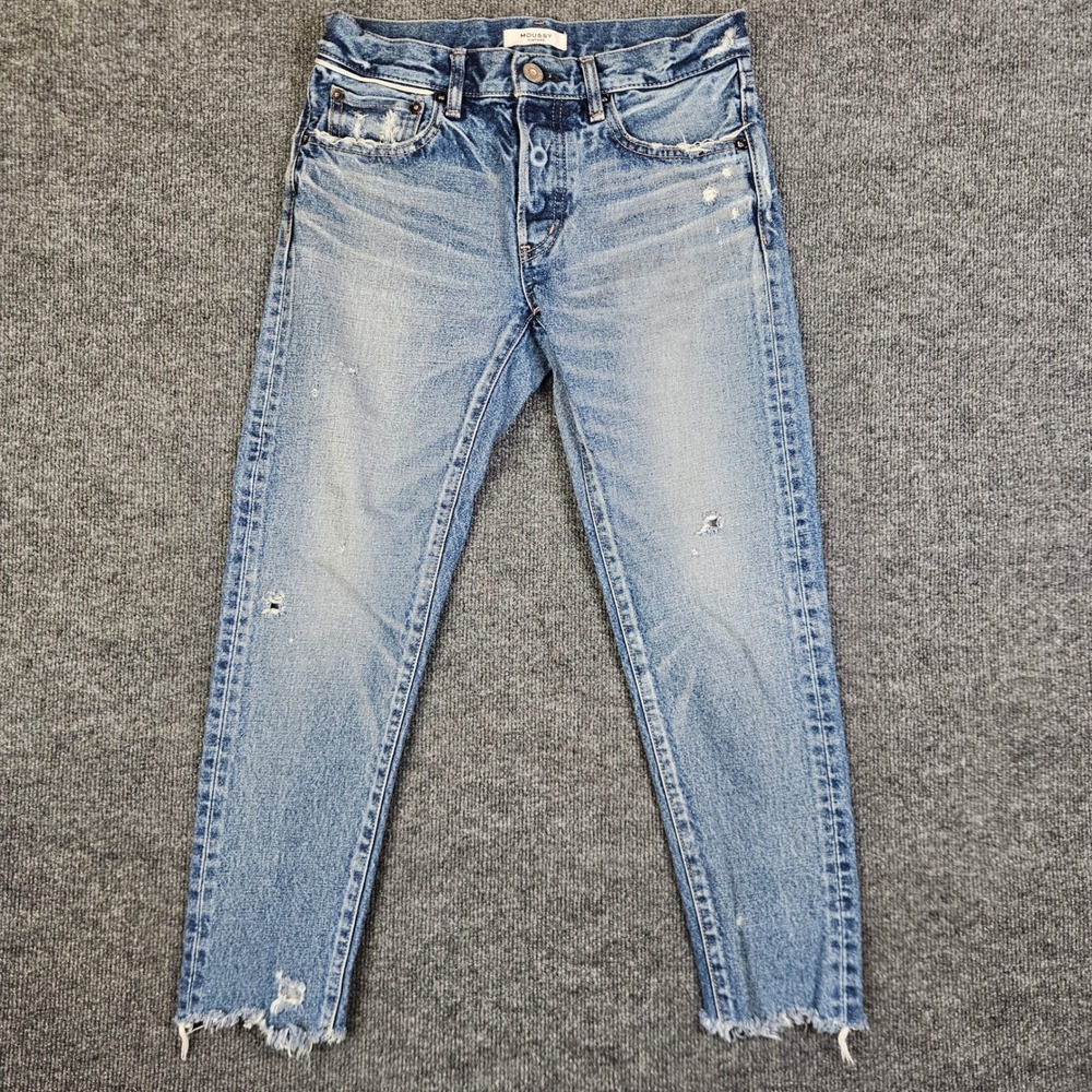 Moussy Vintage Straight Leg Jeans Women's 26 Raw Hem Med Wash 540FAC11-2960 Blue